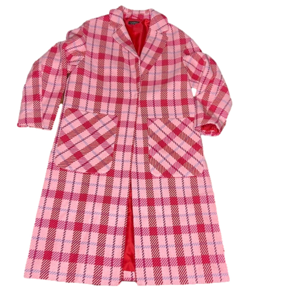 Topshop Vibrant Pink and Red Checkered Trench Coat
